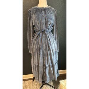 Pilcro Anthropologie Blue Corduroy Tiered Maxi Dress Marta Sz Large